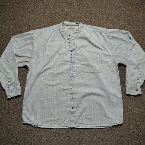 CIVILIAN Irish Grandpa Shirt Men XL White Striped 100% Cotton Long Sleeve